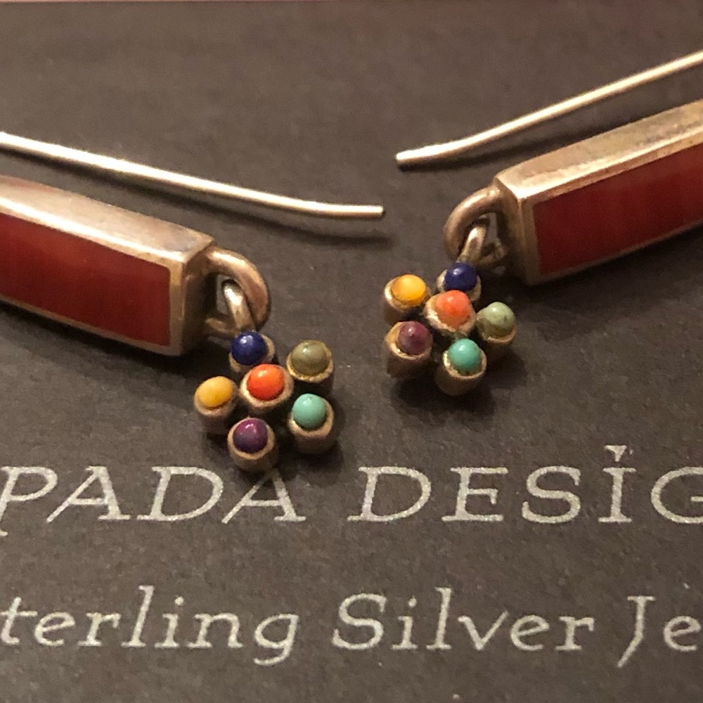Vintage Silpada Sterling Silver Multi-Color Natural Stone Flower Earrings W1259 - Picture 9 of 16